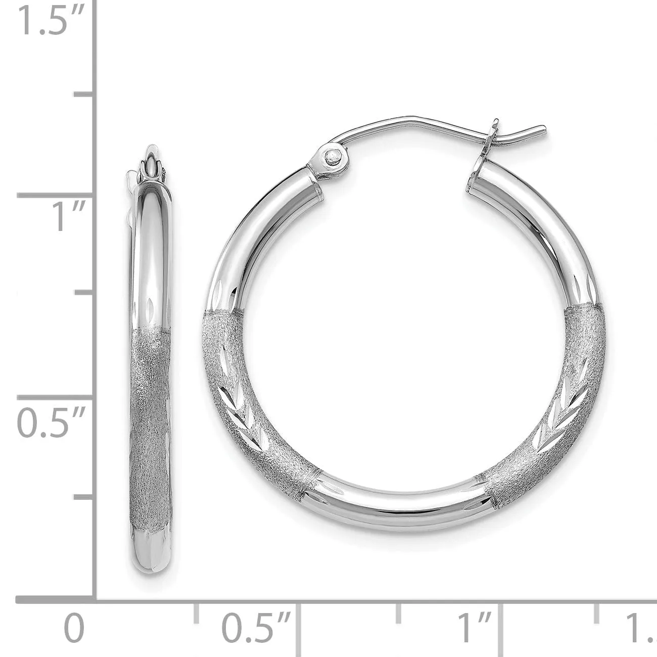 14k White Gold Satin Diamond Cut 3MM Round Hoop