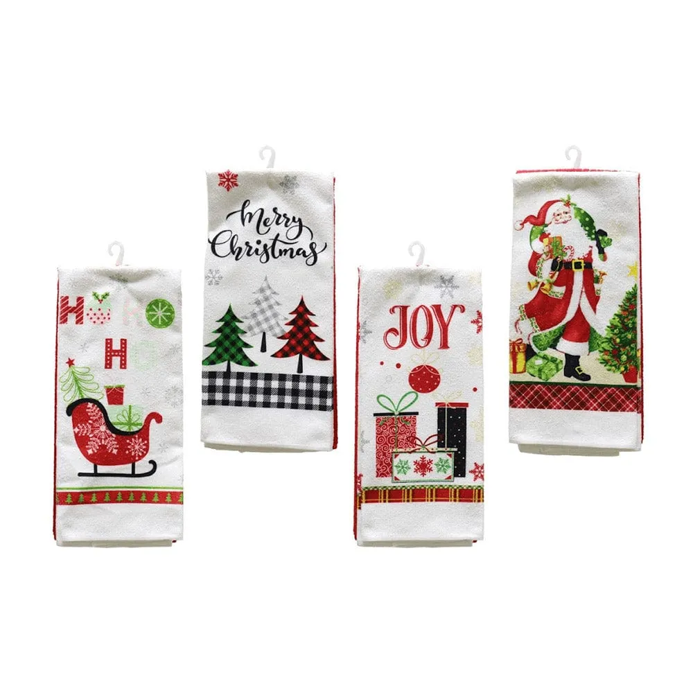 2pk Christmas Tea Towel 4 Asst