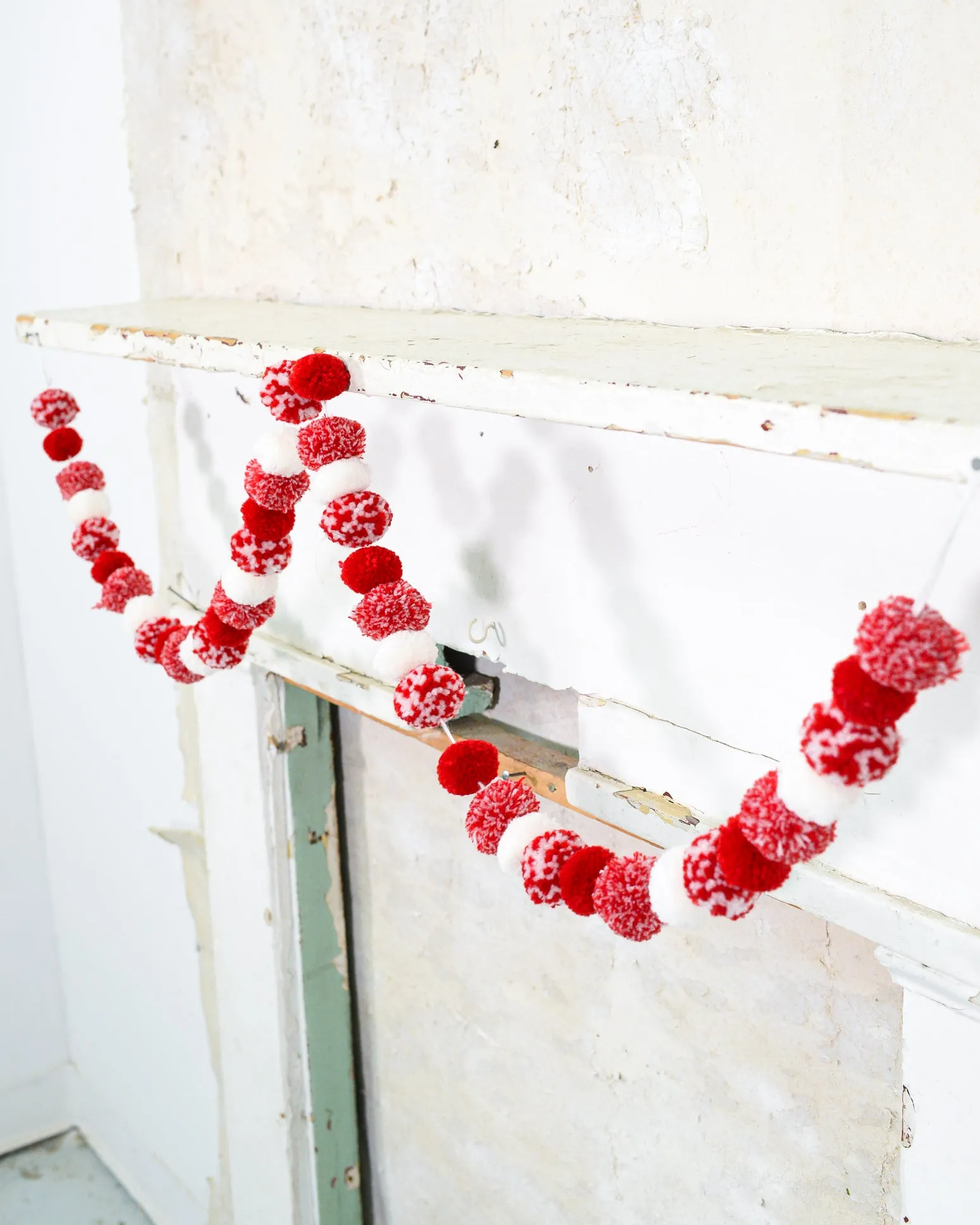 4 ft. Garland Peppermint Pom-Pom Red & White