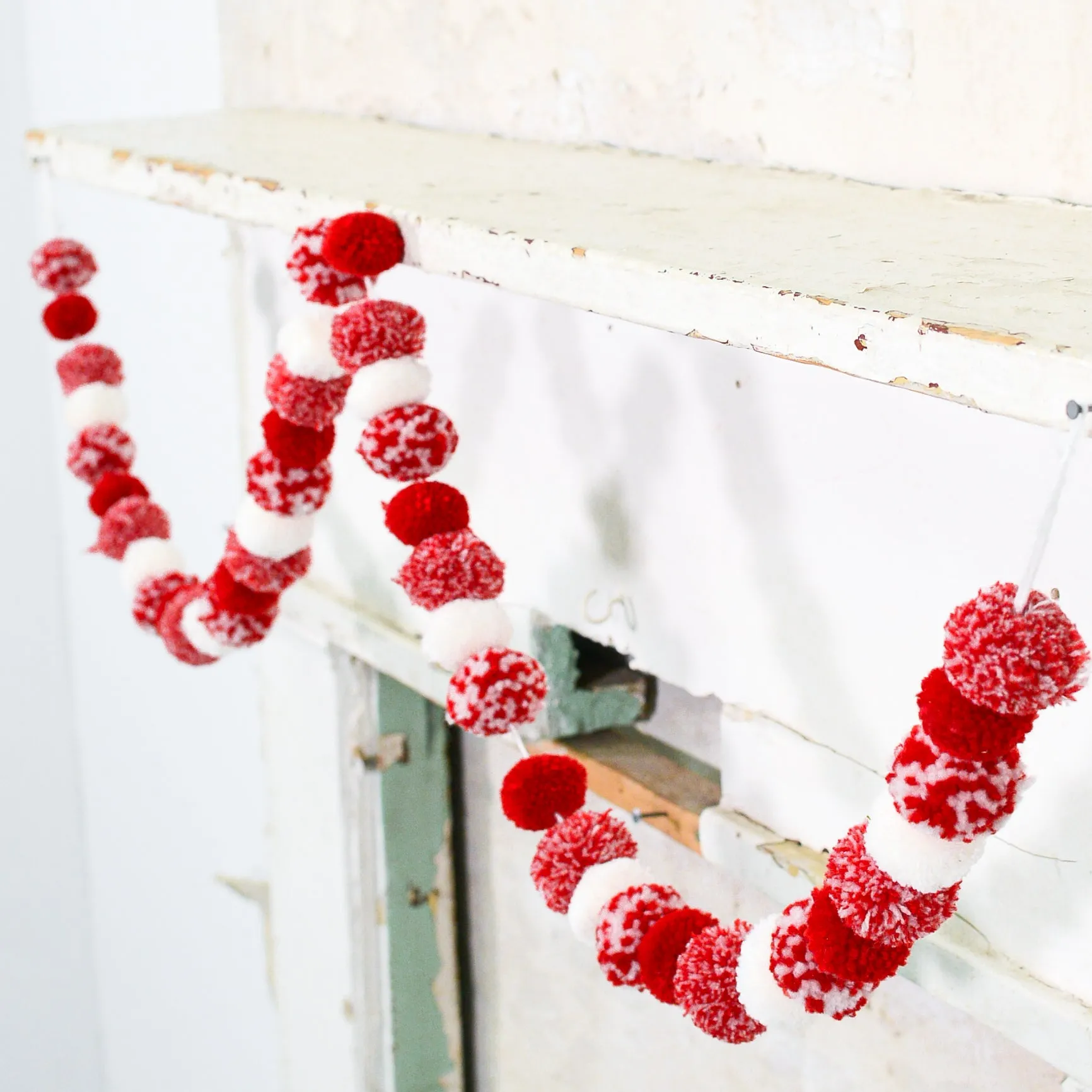 4 ft. Garland Peppermint Pom-Pom Red & White