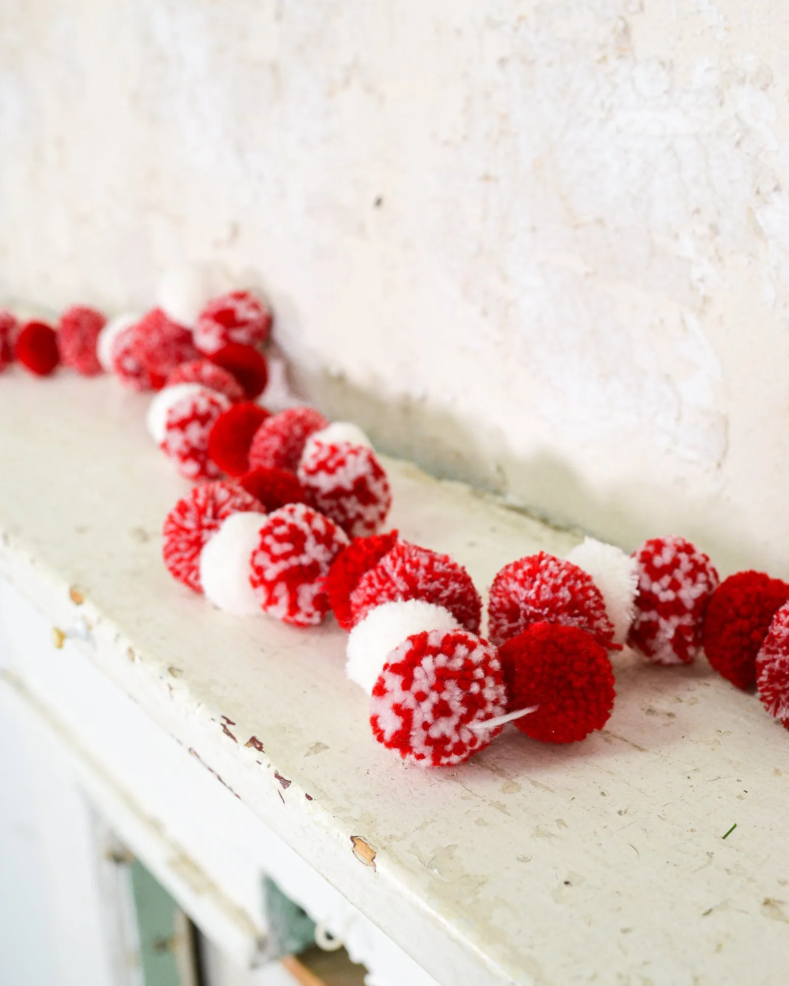 4 ft. Garland Peppermint Pom-Pom Red & White