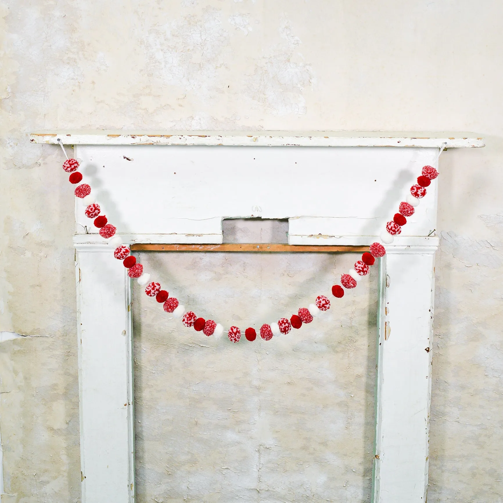 4 ft. Garland Peppermint Pom-Pom Red & White