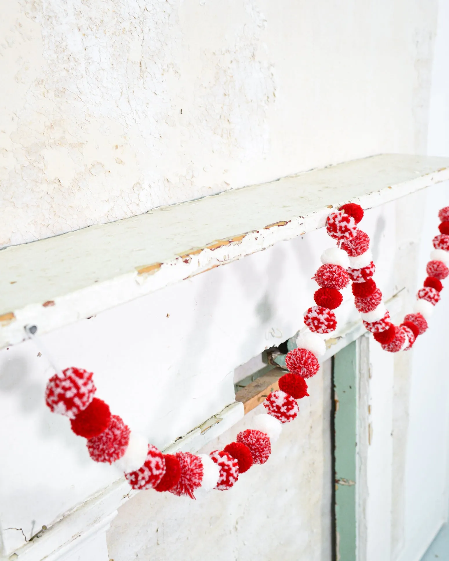 4 ft. Garland Peppermint Pom-Pom Red & White