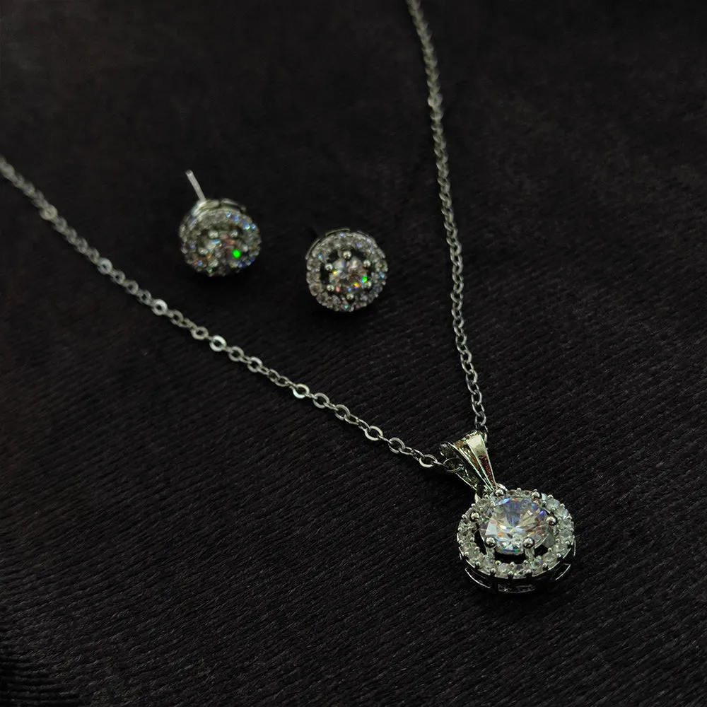 Aamrapali Silver Plated AD Chain Pendant Set