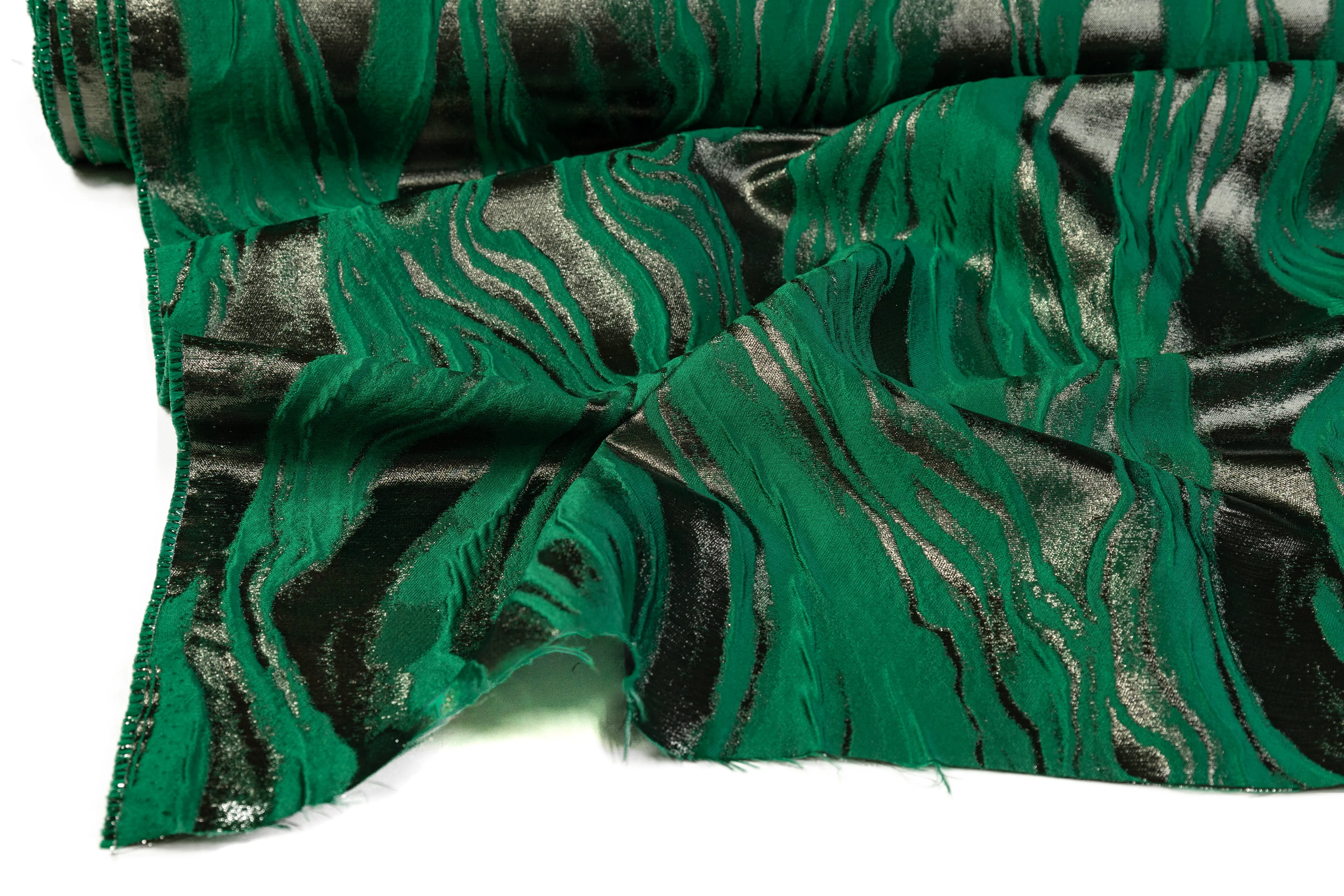 Abstract Metallic Italian Cloqué Brocade - Green