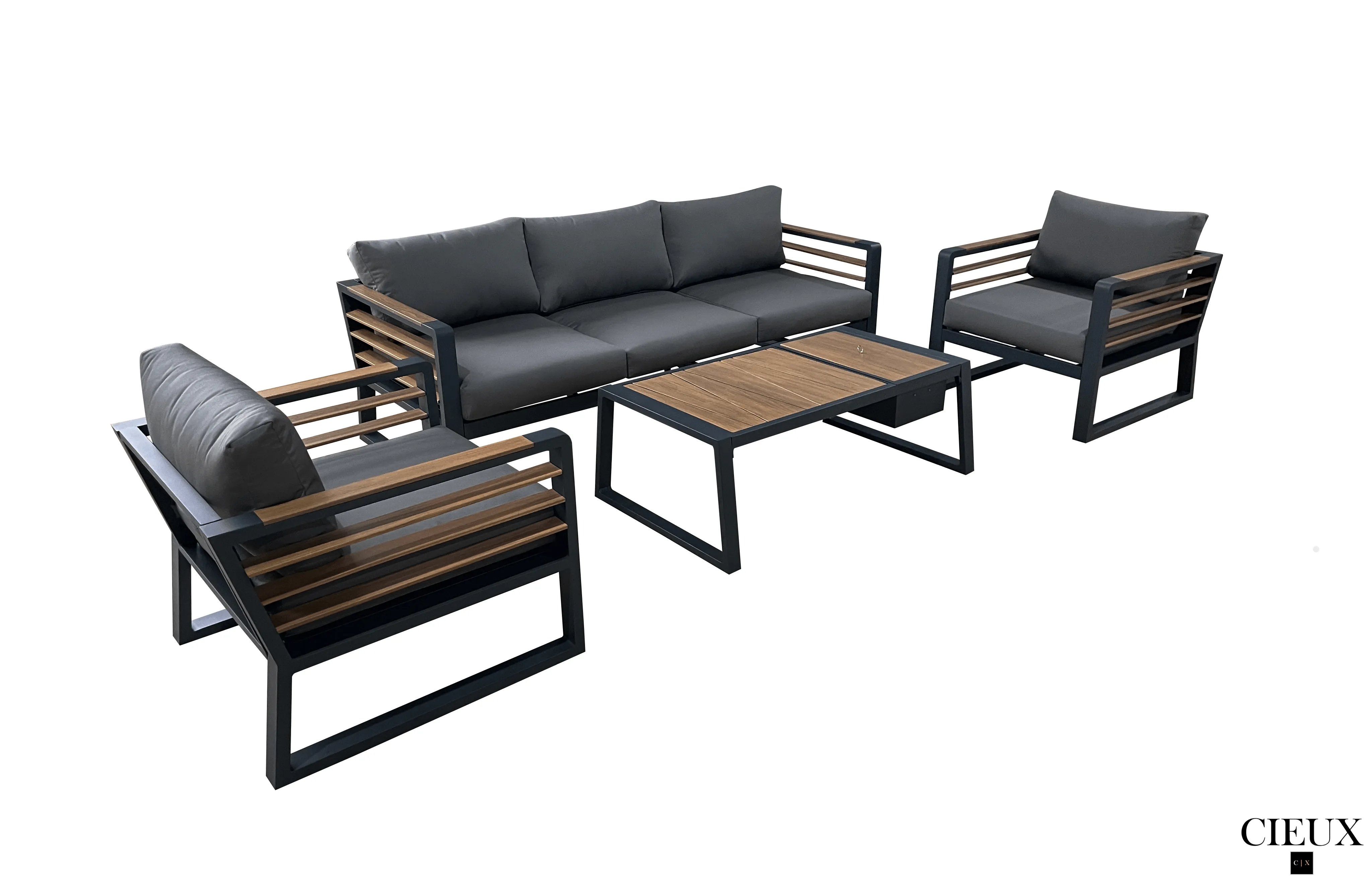 Avignon Outdoor Patio Aluminum Metal Sofa Conversation Set in Midnight Grey with Sunbrella Cushions - Available in 2 Colours