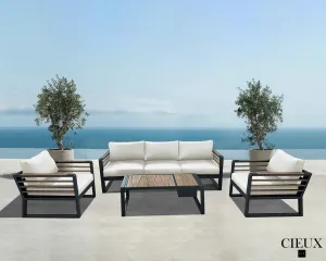 Avignon Outdoor Patio Aluminum Metal Sofa Conversation Set in Midnight Grey with Sunbrella Cushions - Available in 2 Colours