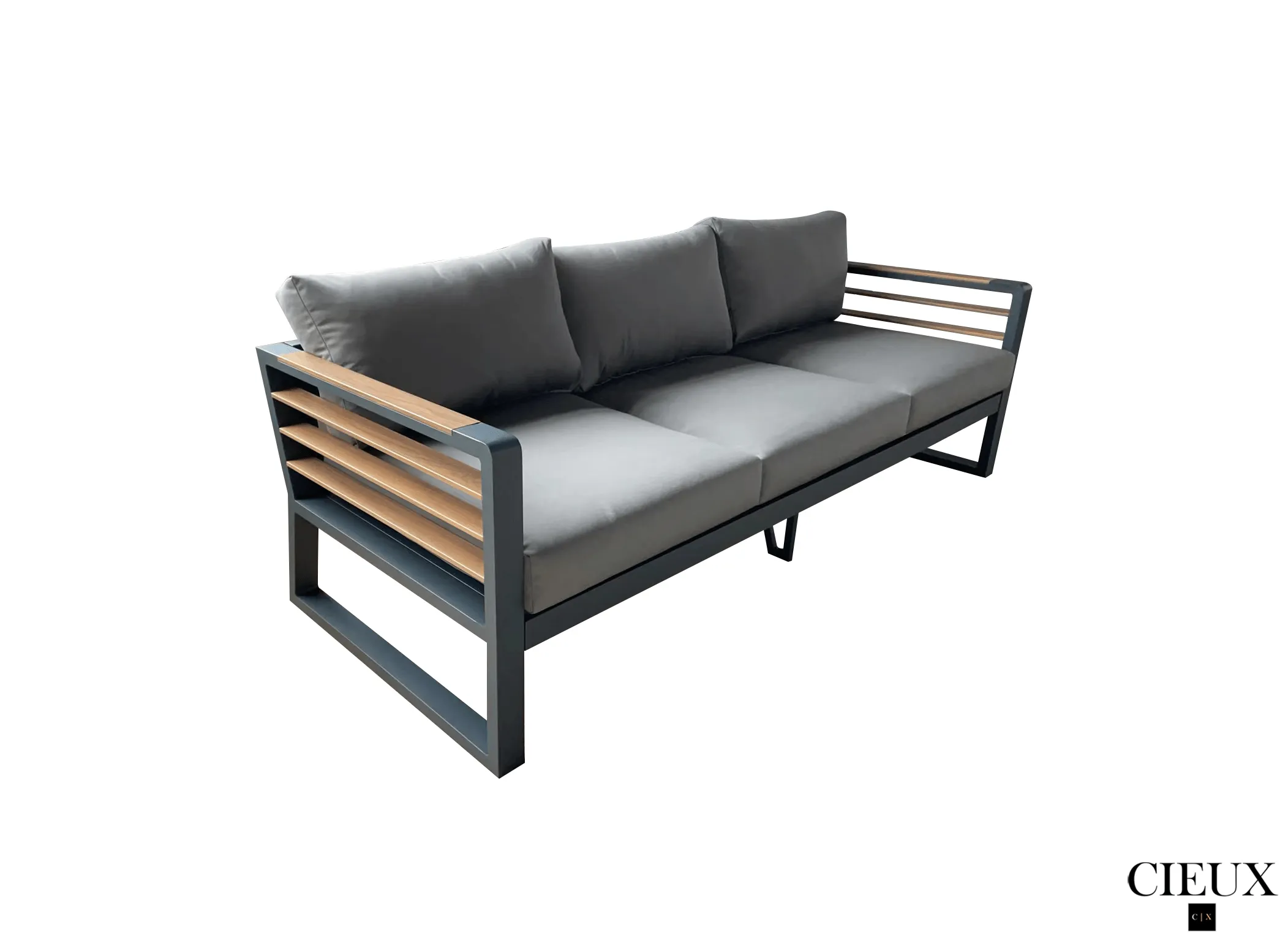 Avignon Outdoor Patio Aluminum Metal Sofa Conversation Set in Midnight Grey with Sunbrella Cushions - Available in 2 Colours