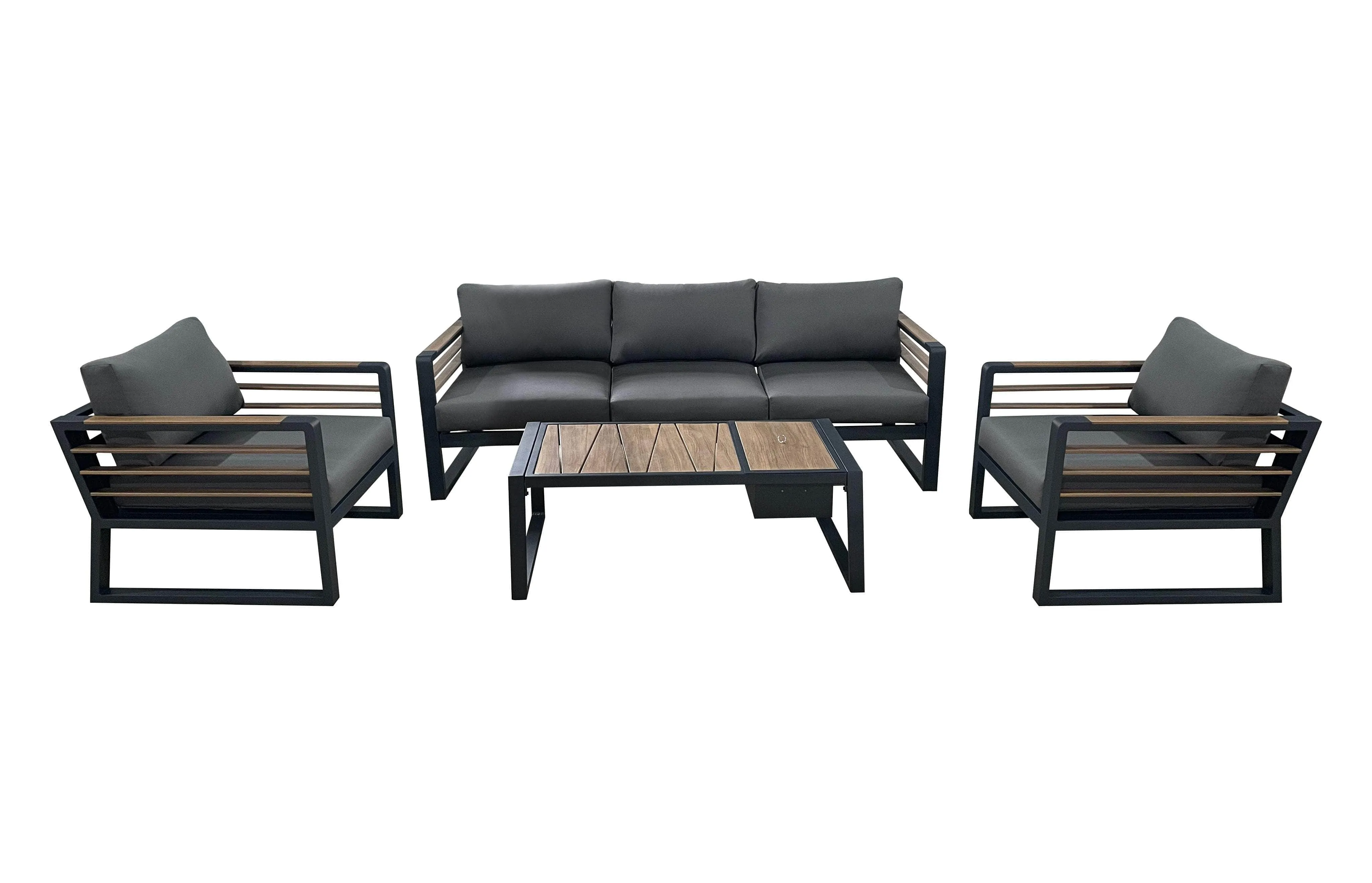 Avignon Outdoor Patio Aluminum Metal Sofa Conversation Set in Midnight Grey with Sunbrella Cushions - Available in 2 Colours