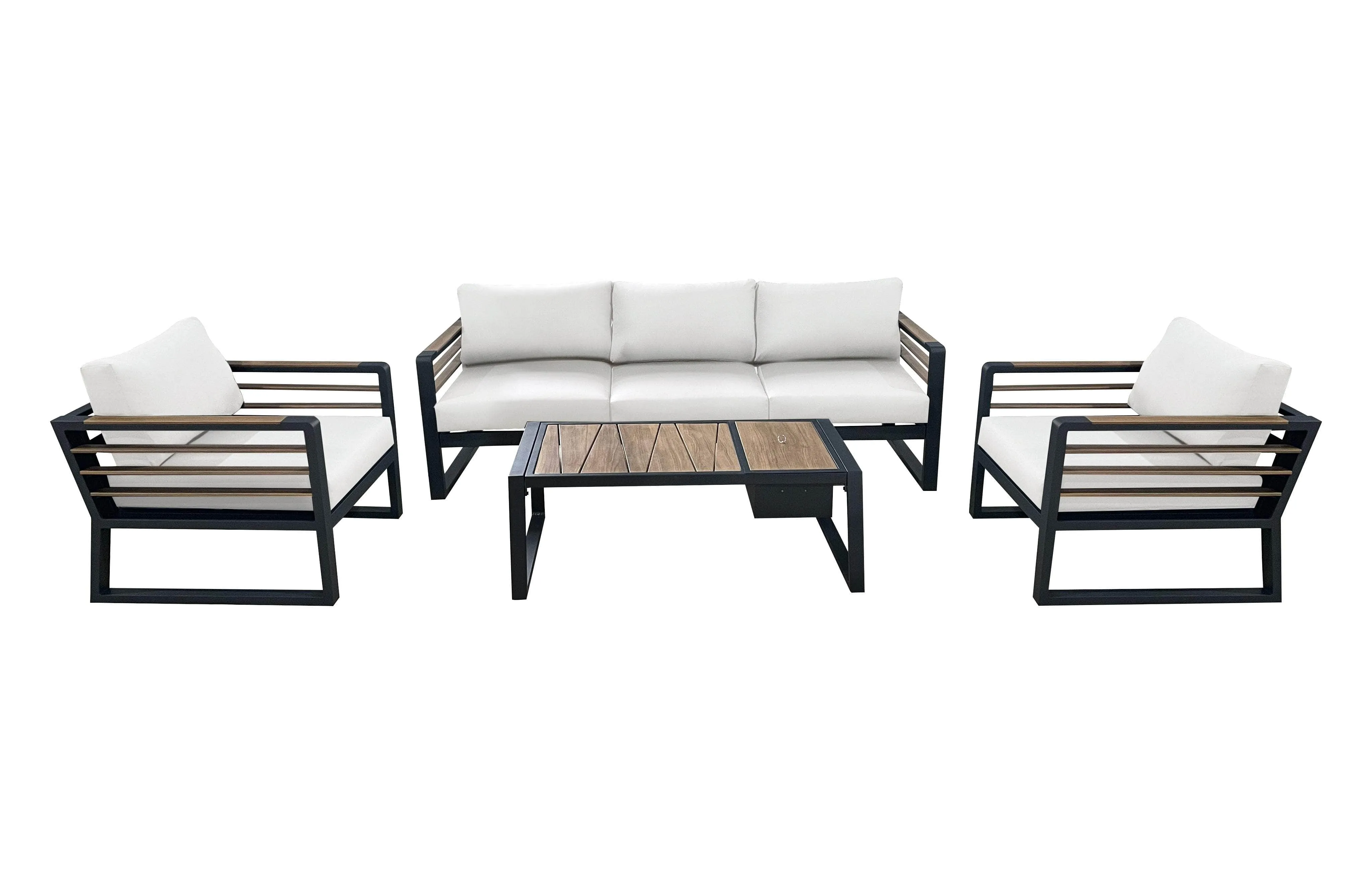 Avignon Outdoor Patio Aluminum Metal Sofa Conversation Set in Midnight Grey with Sunbrella Cushions - Available in 2 Colours