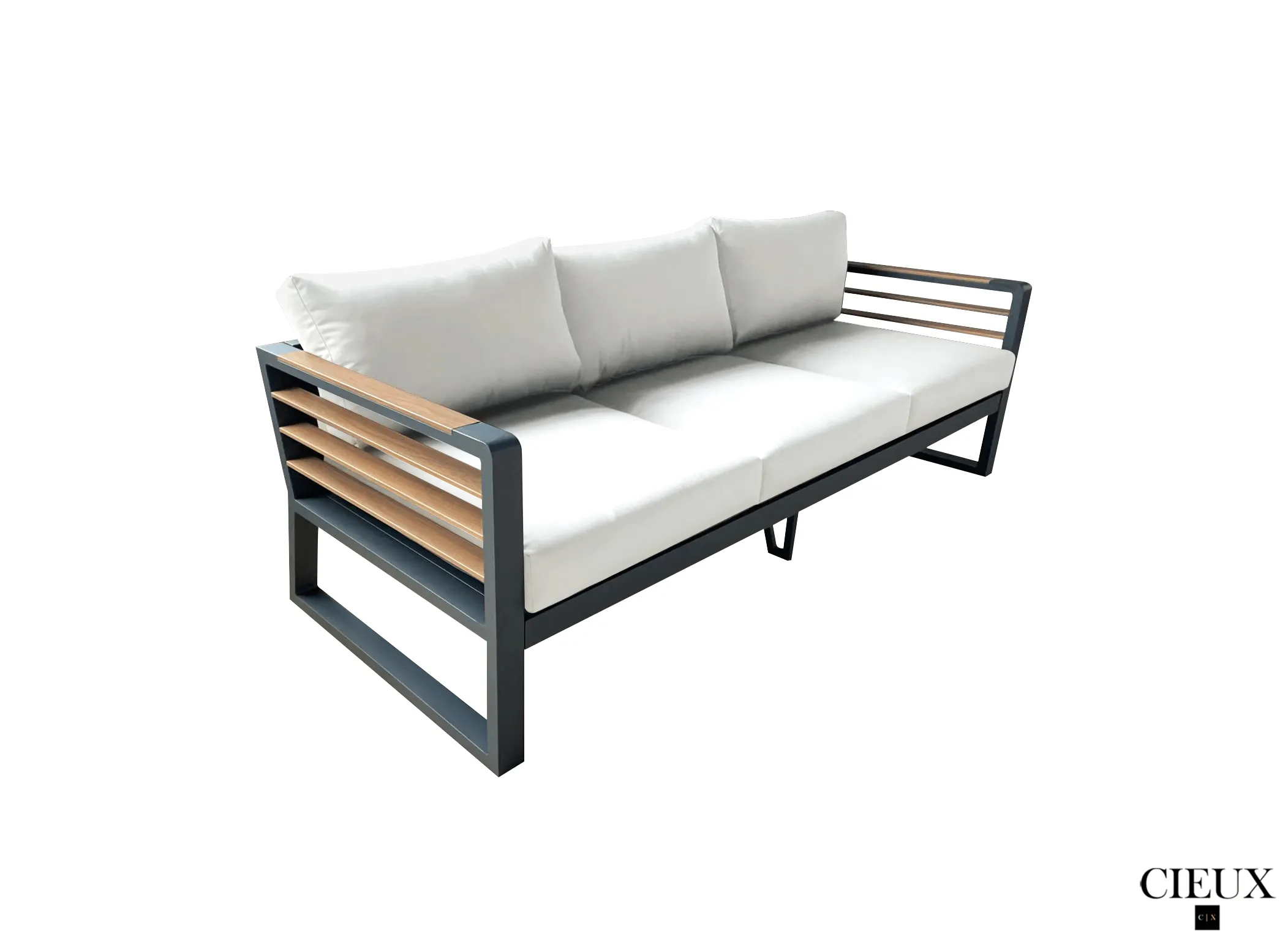 Avignon Outdoor Patio Aluminum Metal Sofa Conversation Set in Midnight Grey with Sunbrella Cushions - Available in 2 Colours