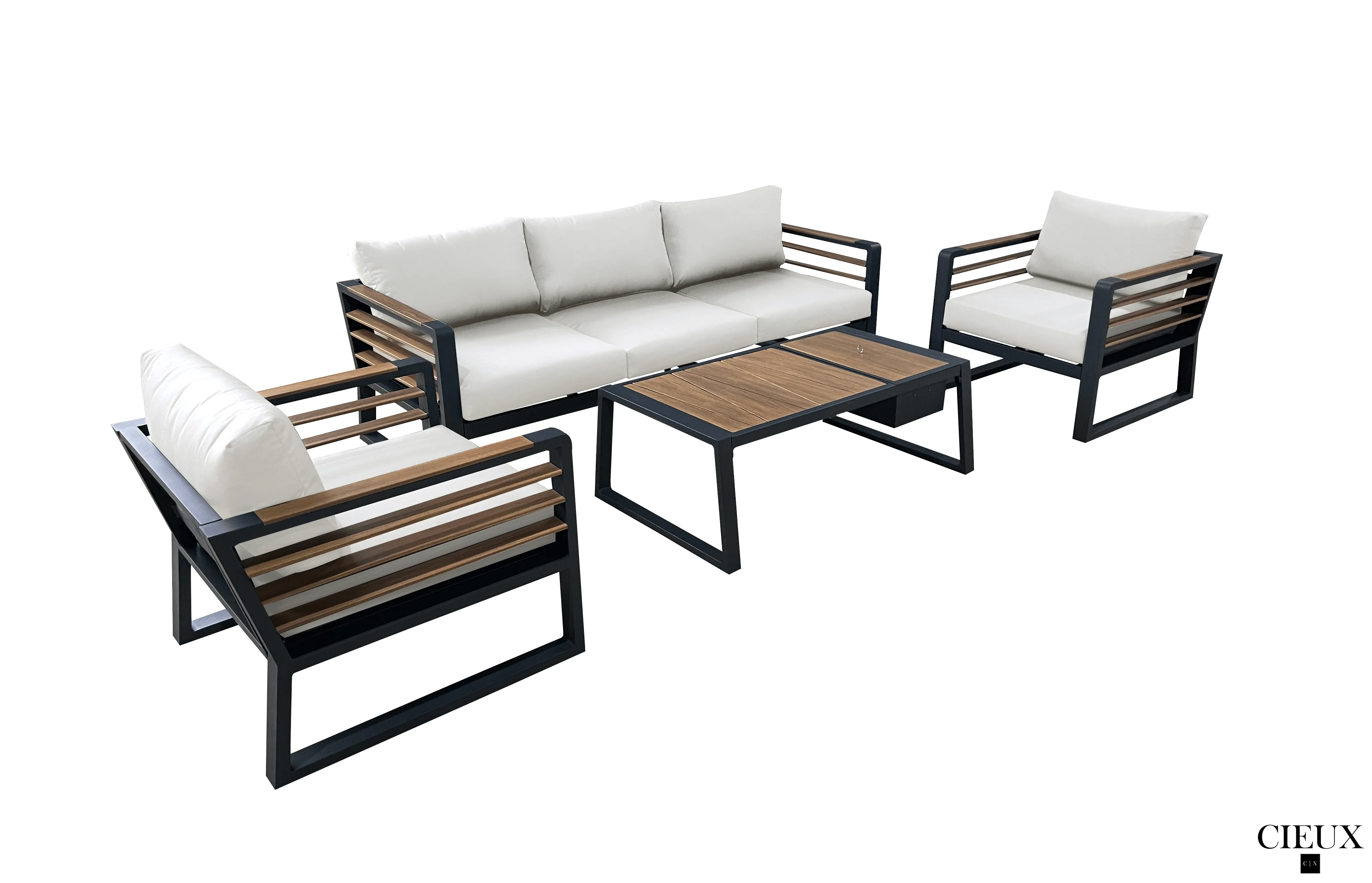 Avignon Outdoor Patio Aluminum Metal Sofa Conversation Set in Midnight Grey with Sunbrella Cushions - Available in 2 Colours