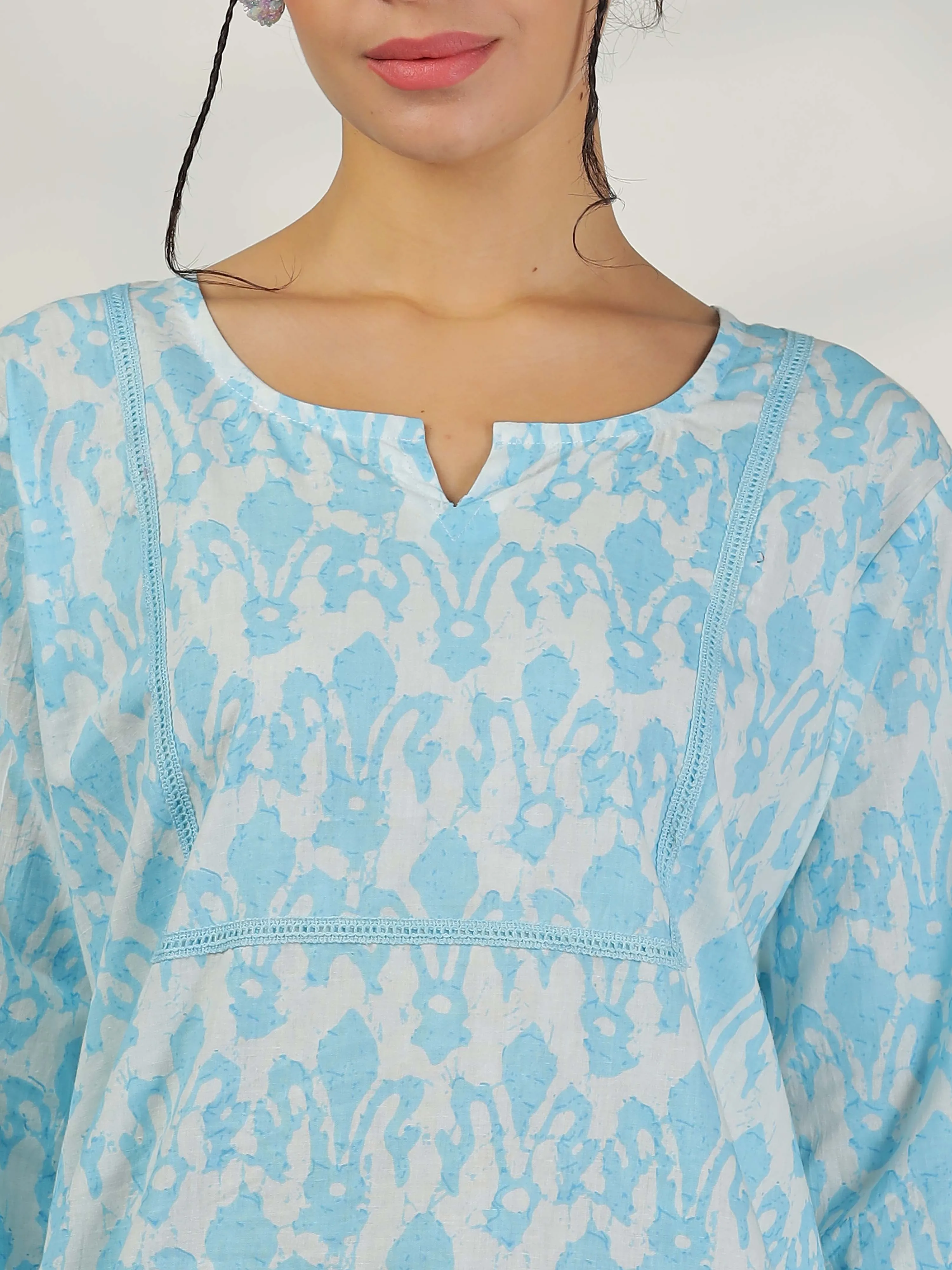 Baby Blue Cotton Pajama Set for Women Relaxed Loungewear Set