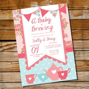 Baby is Brewing Baby Shower Invitation for a Girl | Shabby Chic Invitation