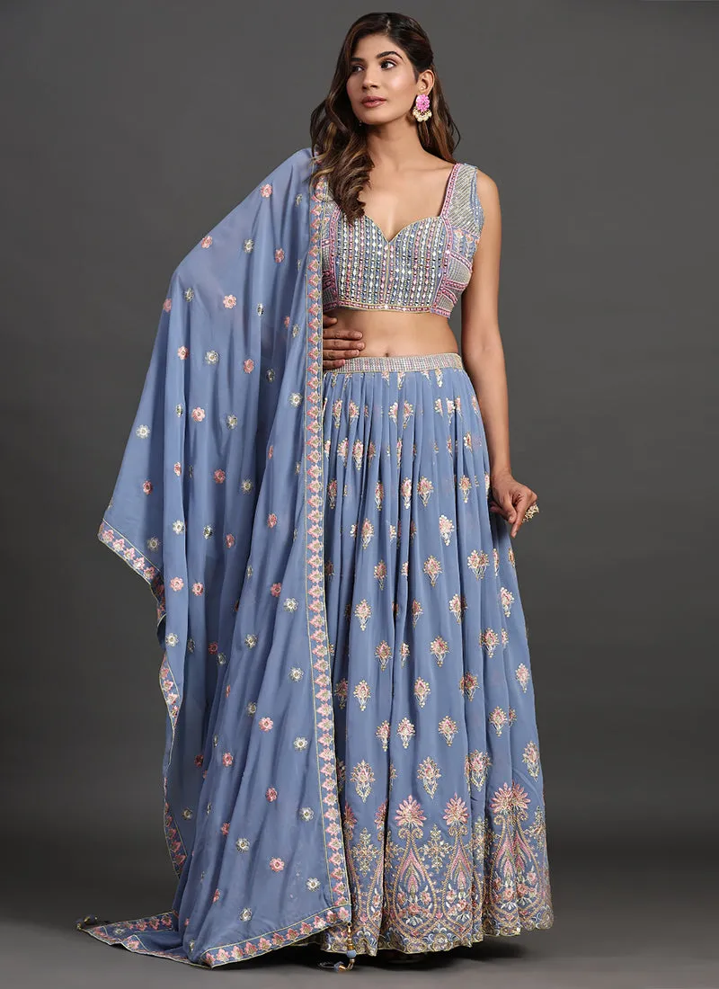 Blue Multi Embroidery Traditional Lehenga Choli