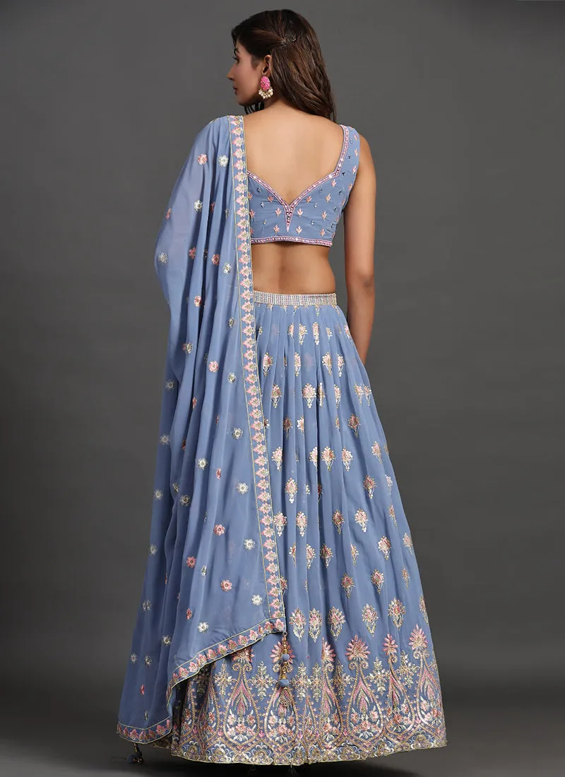 Blue Multi Embroidery Traditional Lehenga Choli