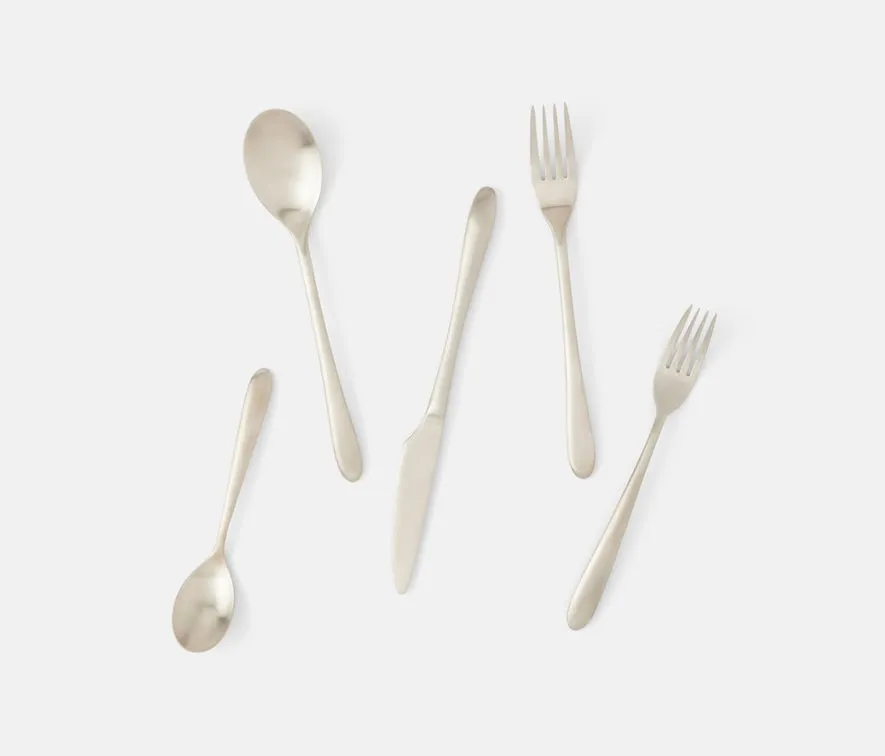 Blue Pheasant Alba Silver Flatware - 5 piece set: Knife, Dinner Fork, Salad Fork, Soup Spoon, Tea Spoon