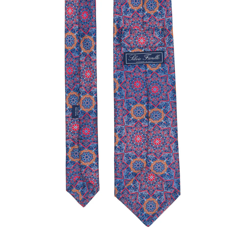 Blue Red Yellow Notre Dame Duchesse Silk Tie