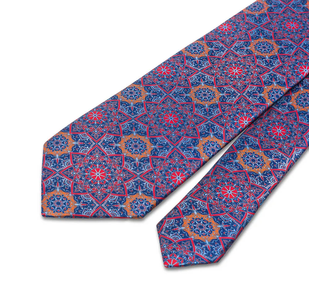 Blue Red Yellow Notre Dame Duchesse Silk Tie