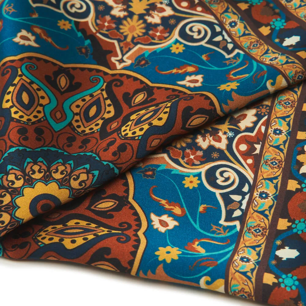 Brown and Teal Heraldic Shield Silk Pocket Square