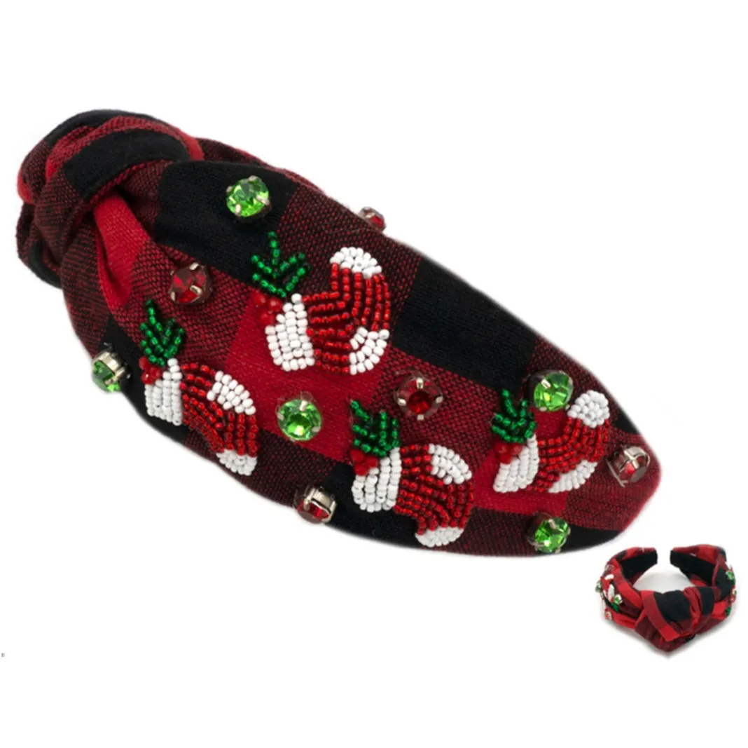 Buffalo Check Christmas Beaded Headband