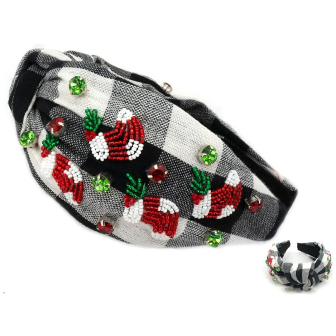 Buffalo Check Christmas Beaded Headband