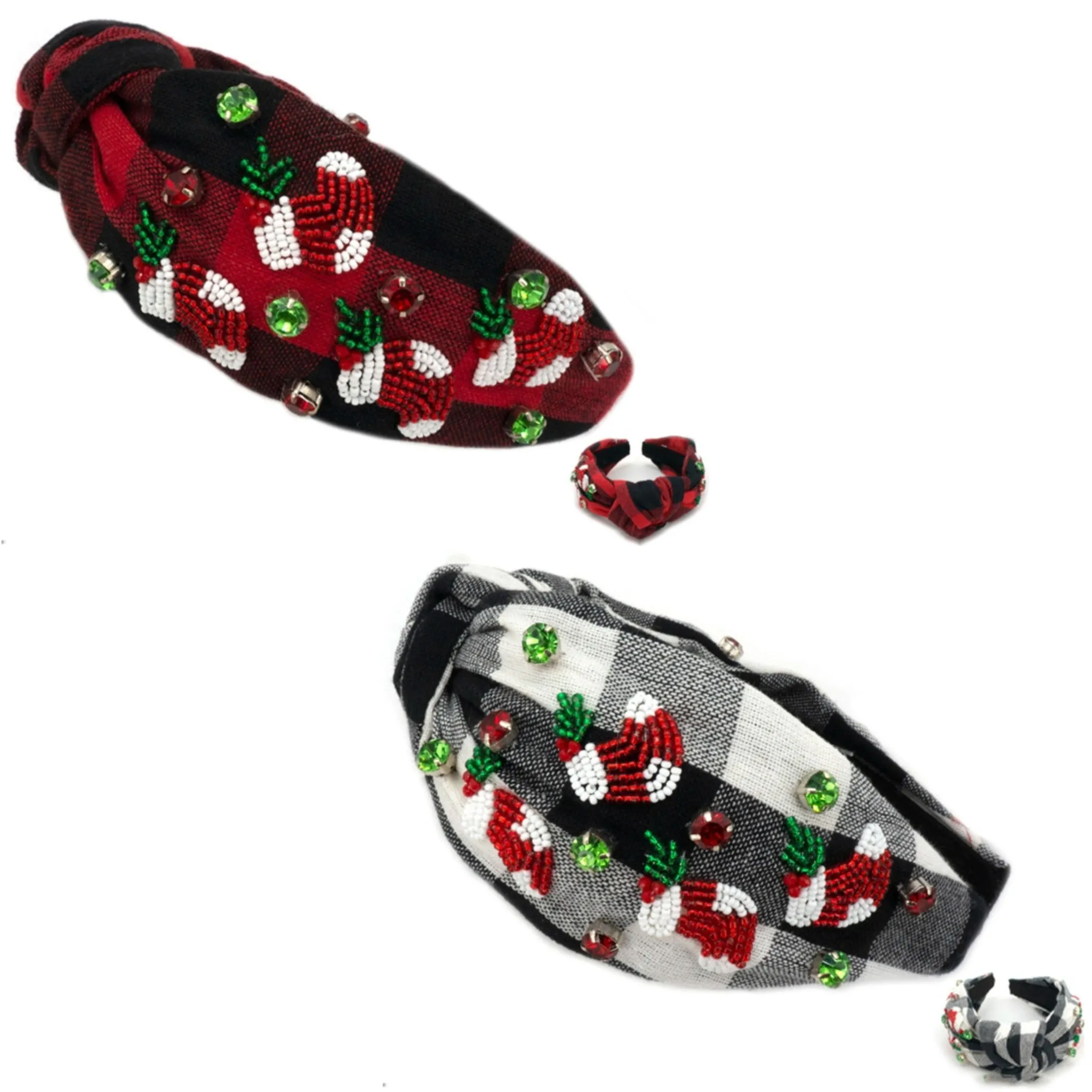 Buffalo Check Christmas Beaded Headband