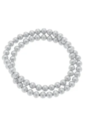 Canvas Cypress Ball Bead Stretch Bracelet Stack in Silver