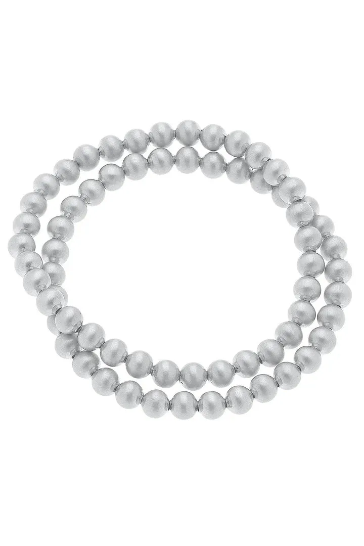 Canvas Cypress Ball Bead Stretch Bracelet Stack in Silver