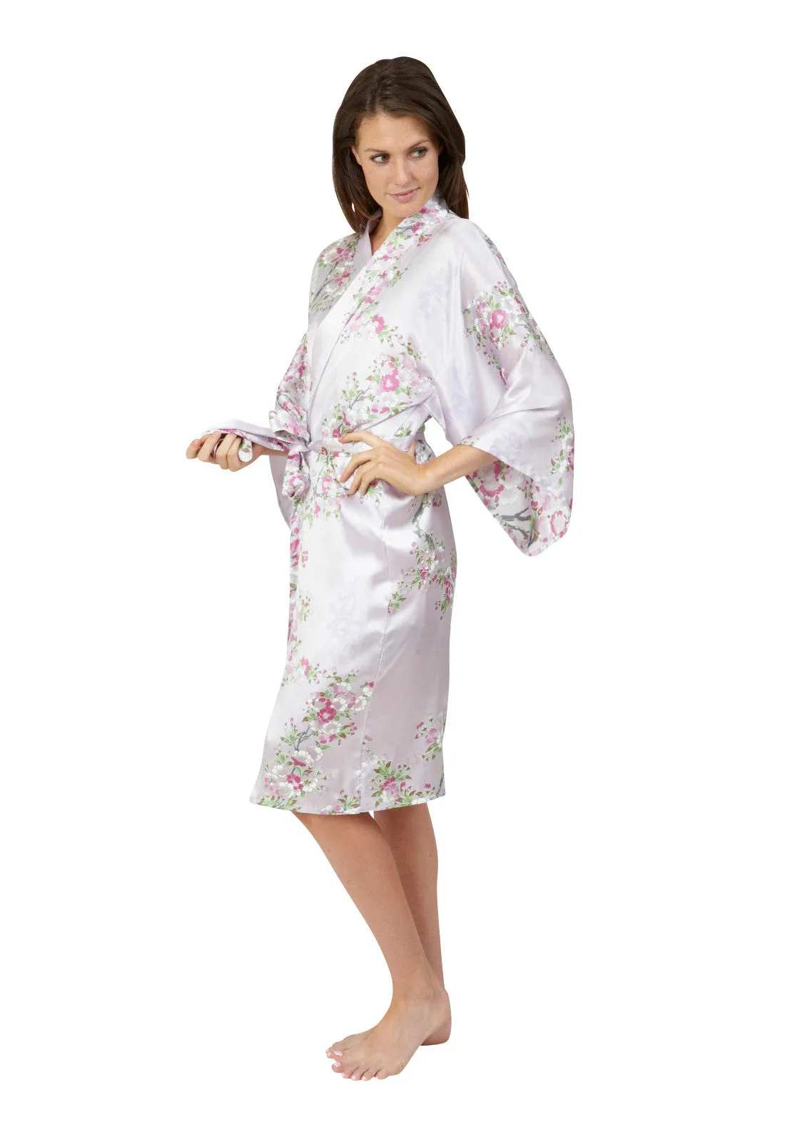 Cherry Blossom In Spring Short Satin Kimono