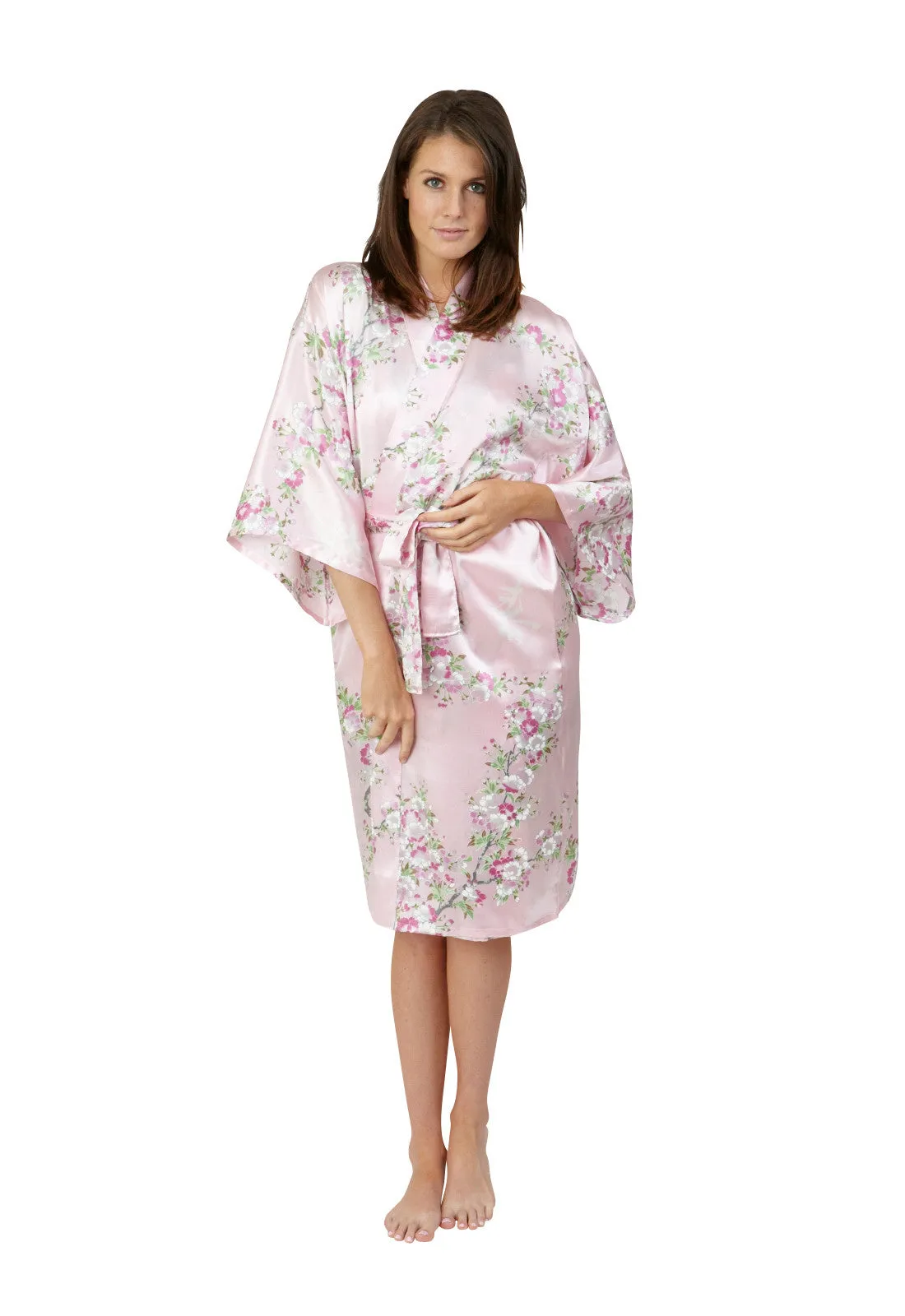 Cherry Blossom In Spring Short Satin Kimono