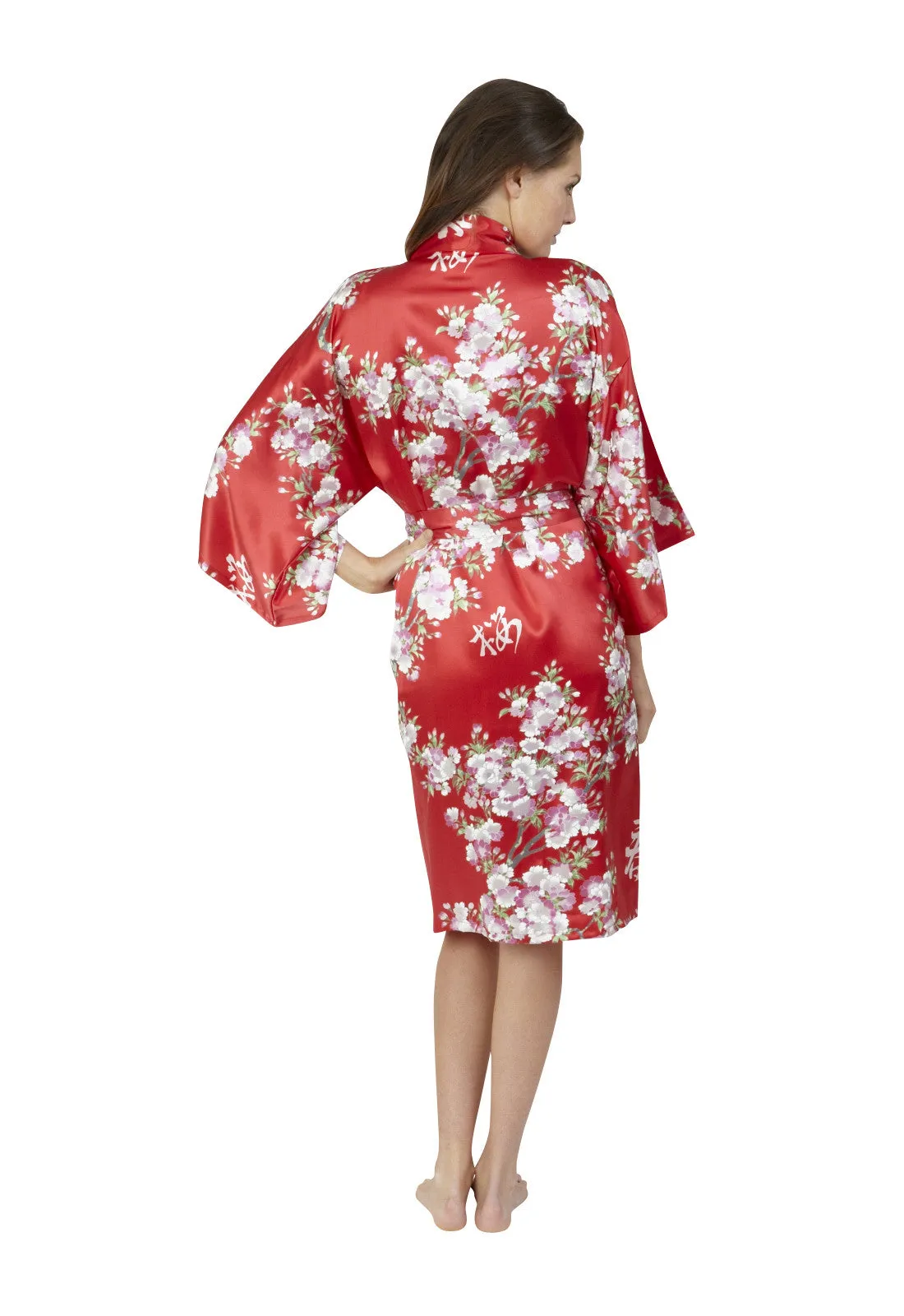 Cherry Blossom In Spring Short Satin Kimono