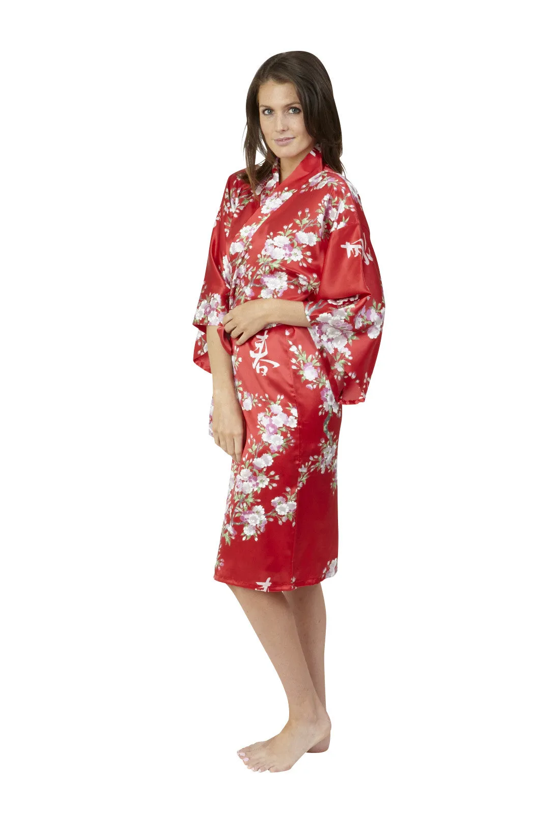 Cherry Blossom In Spring Short Satin Kimono