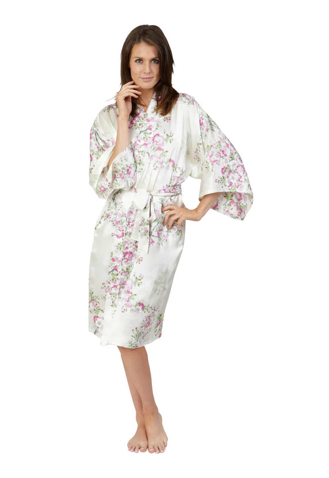 Cherry Blossom In Spring Short Satin Kimono