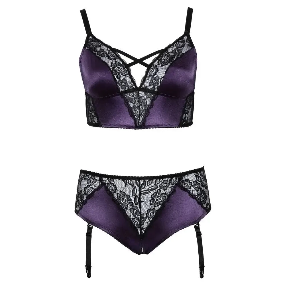 Cottelli Sexy Wet Look Purple Plus-size Bra Set