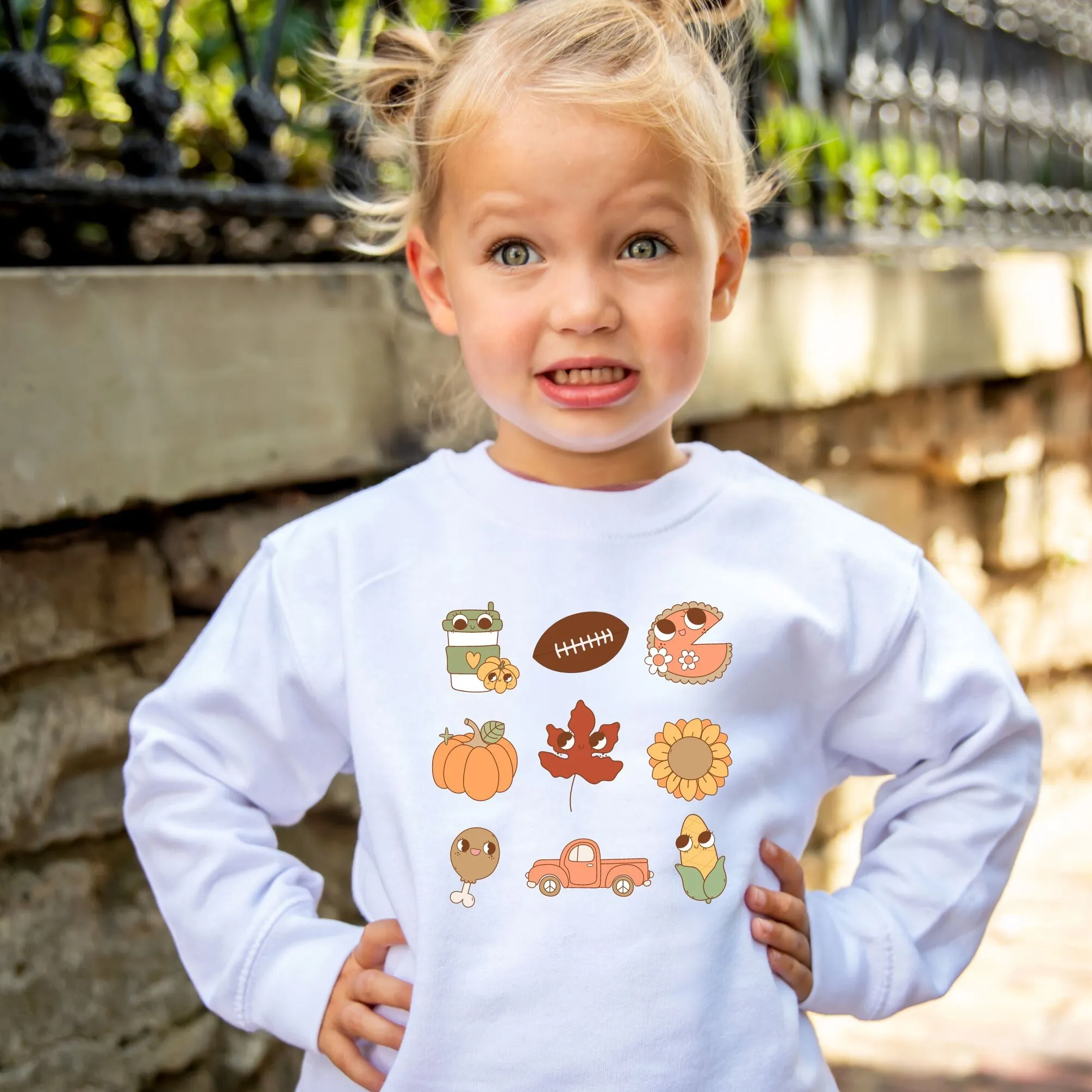 Cute Fall Icons Toddler Crewneck Sweatshirt