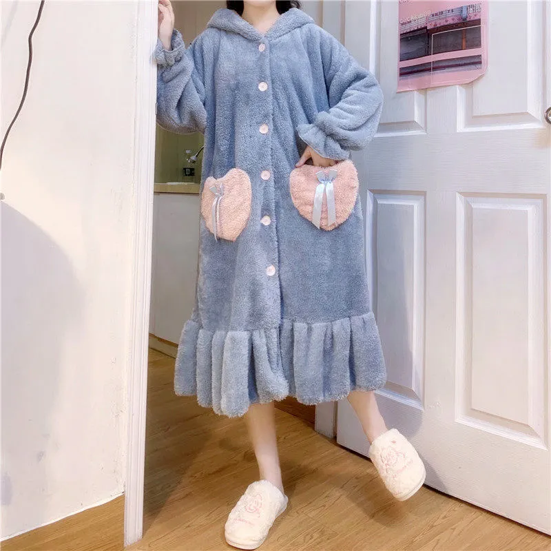 Cute Plus Velvet Padded Nightgown That Can Be Worn Outside