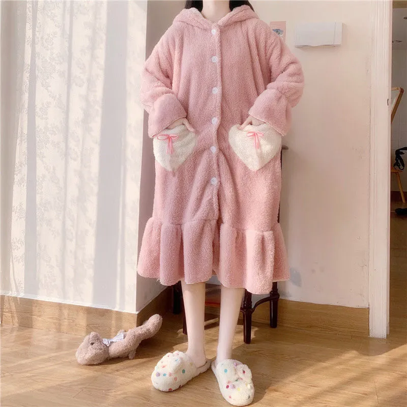 Cute Plus Velvet Padded Nightgown That Can Be Worn Outside