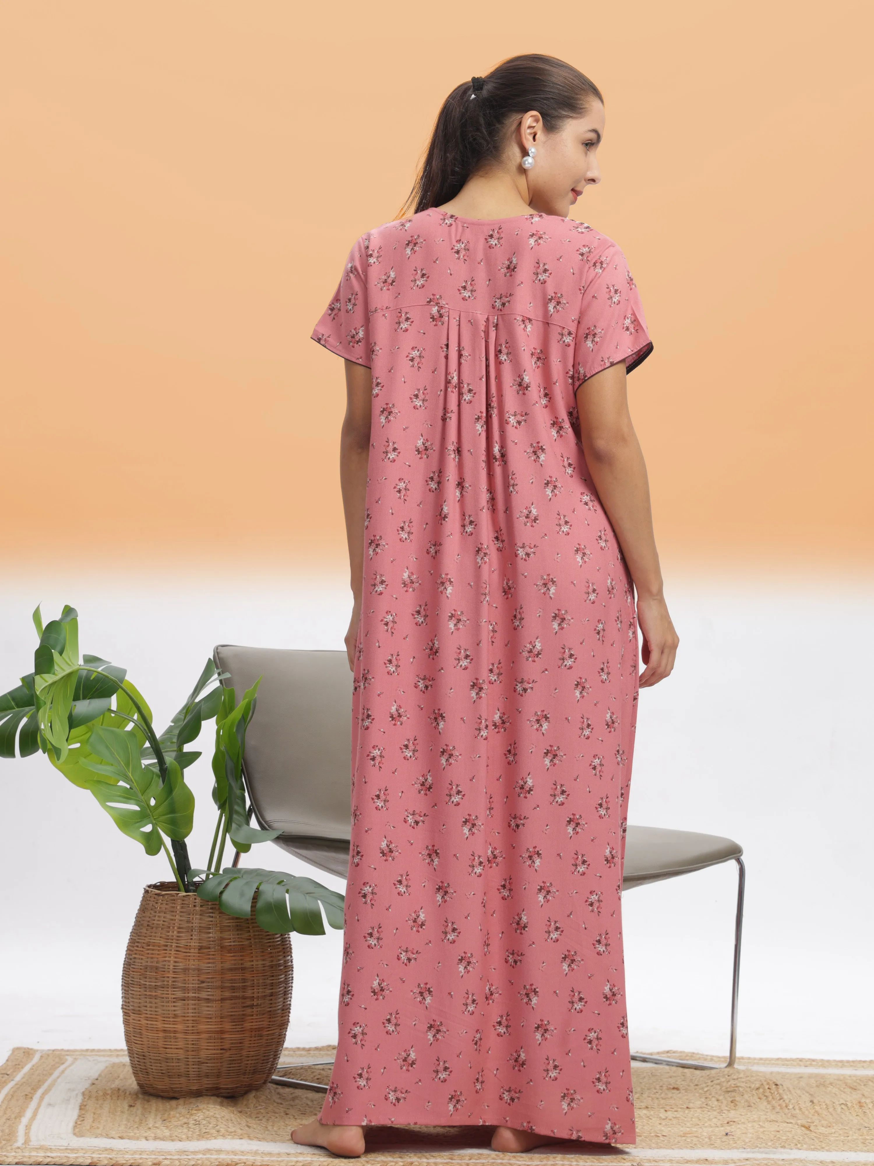 Elegant Peach Blossom Alpine Maxi Nighty - Luxurious Comfort & Style