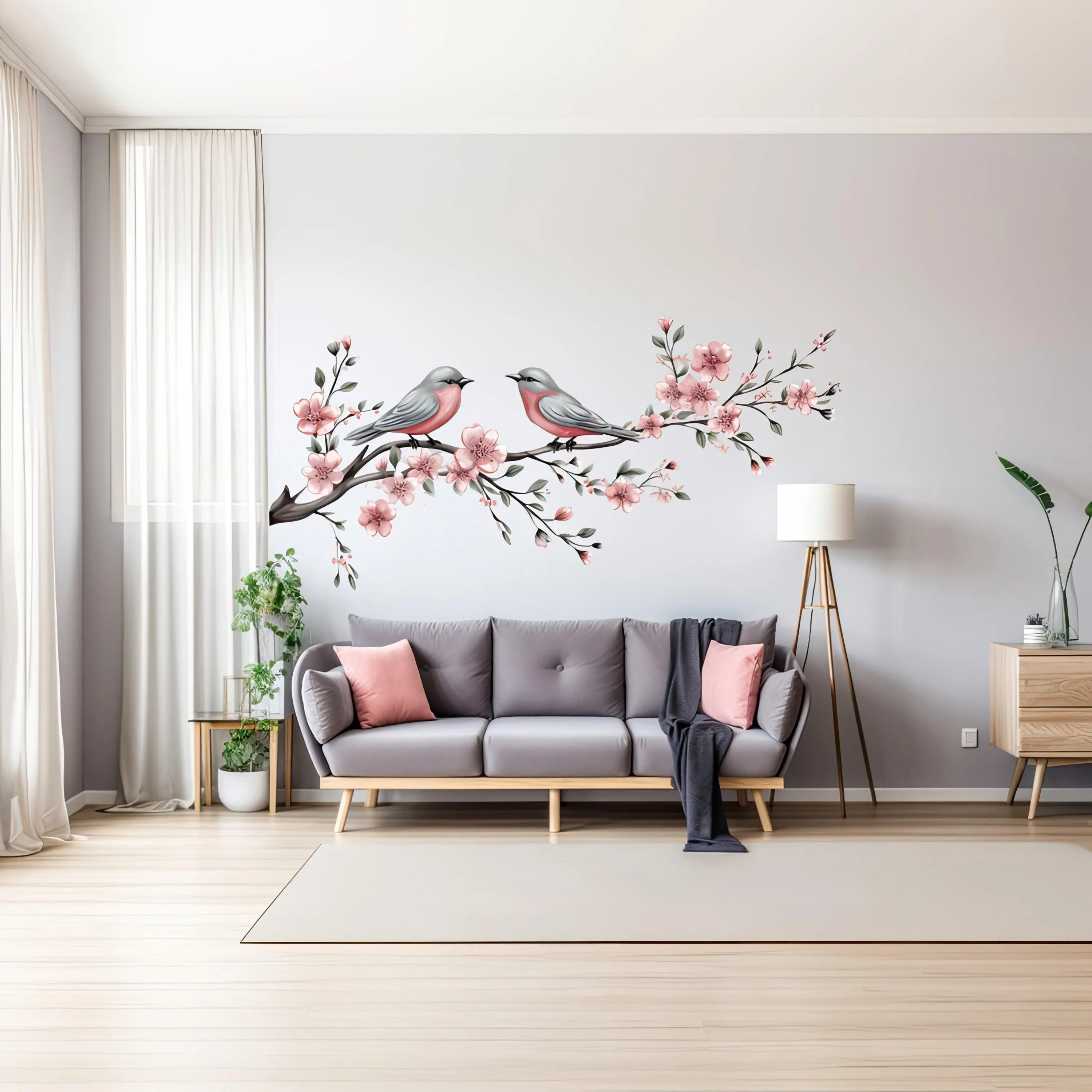 Elegant Tree Branch with Birds Wall Decal - Vinyl Corner Sticker for Living Room