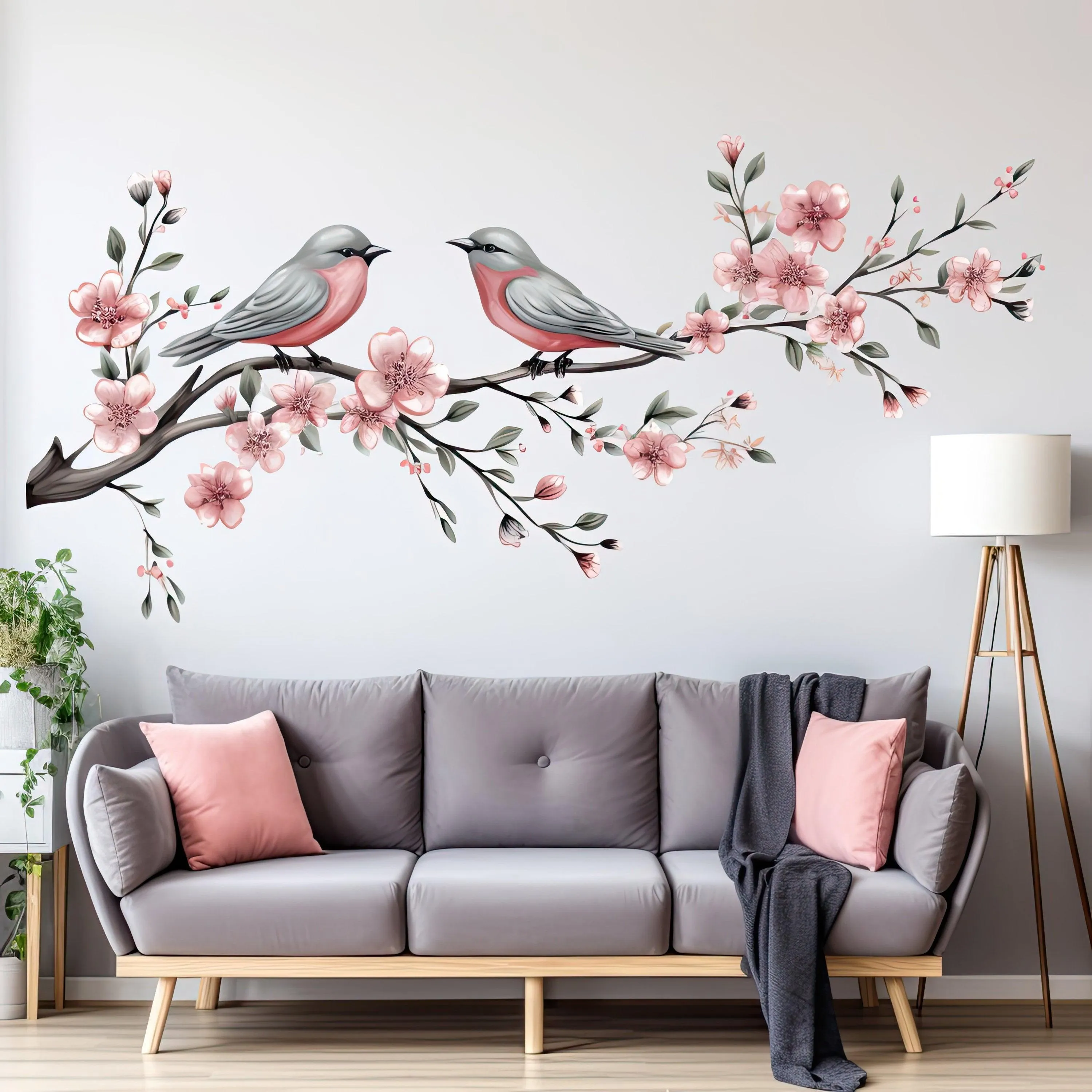 Elegant Tree Branch with Birds Wall Decal - Vinyl Corner Sticker for Living Room