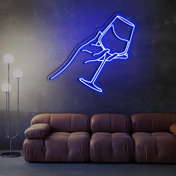 Elegant Wine Glass Neon Sign Striking Blue Hue Premium Quality and Sophisticated Design for Enhancing Social and Intimate Spaces