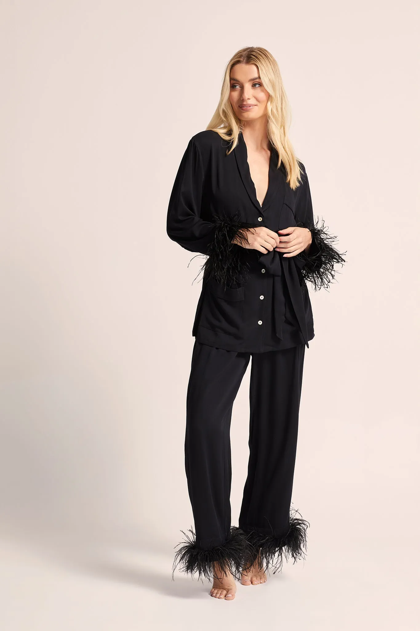 Emilie Feather Pyjama Set - Black