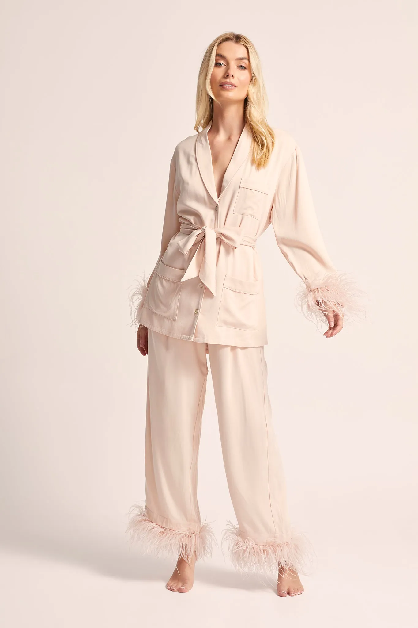 Emilie Feather Trim Pyjama Set - Blush