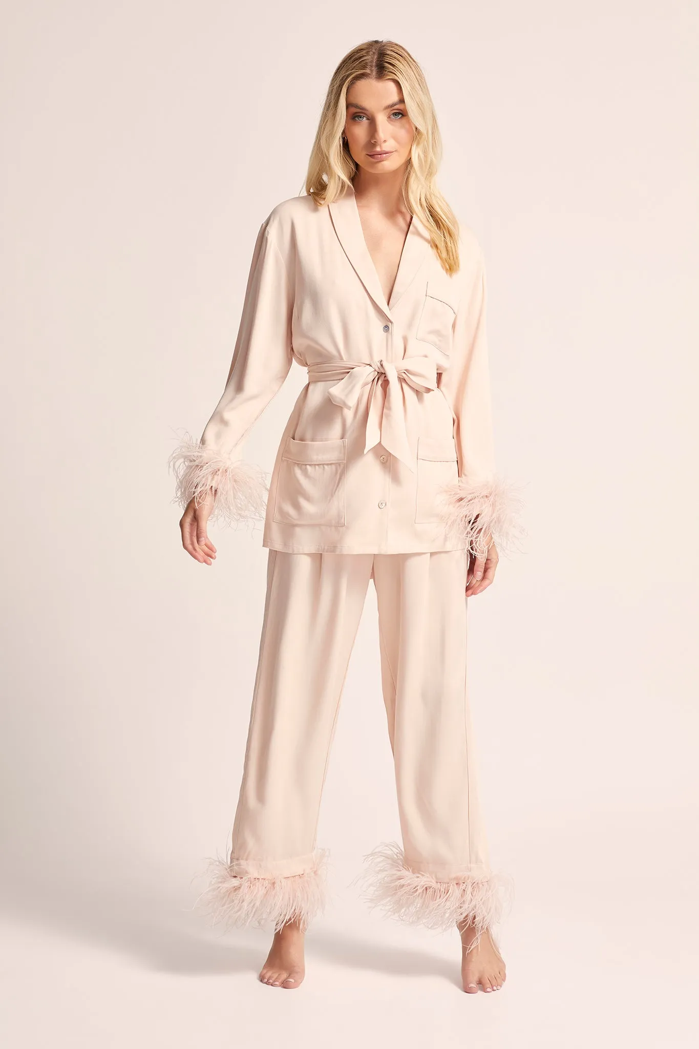 Emilie Feather Trim Pyjama Set - Blush