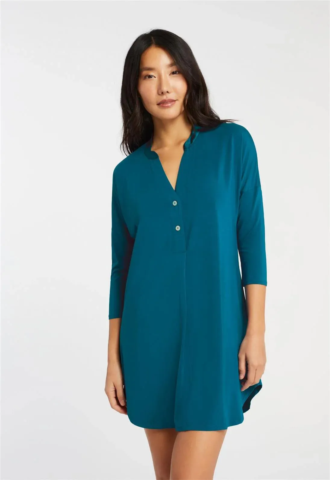 Essentials Dolman 3/4 Sleeve Nighshirt In Peacock - Fleurt