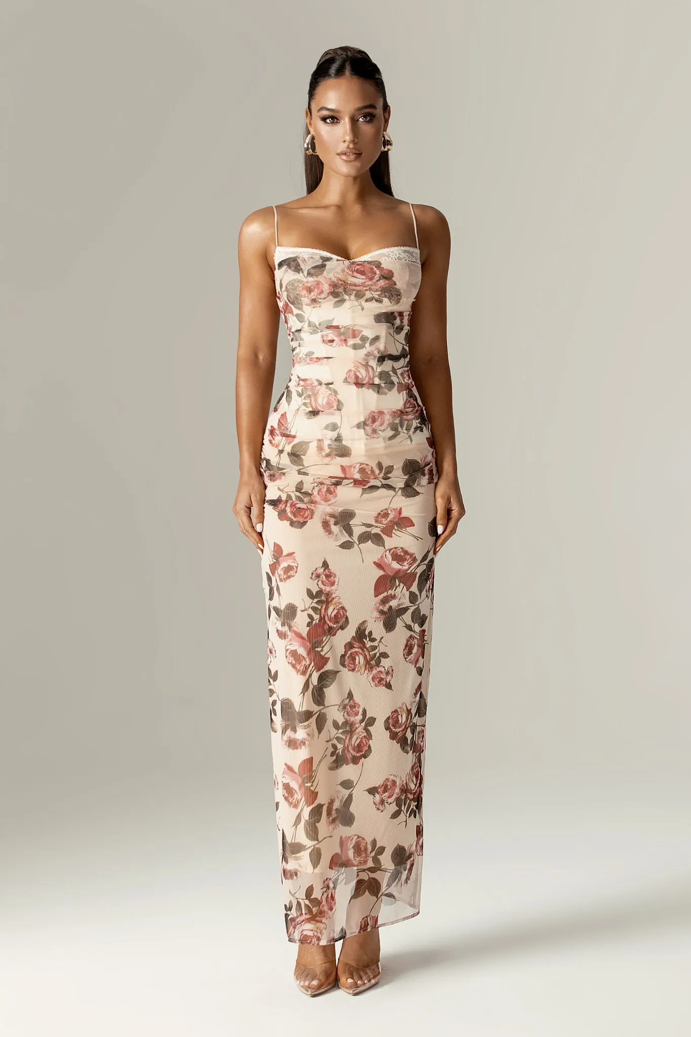 Evita Italian Rose Print Corset Maxi Dress (Rose Print)