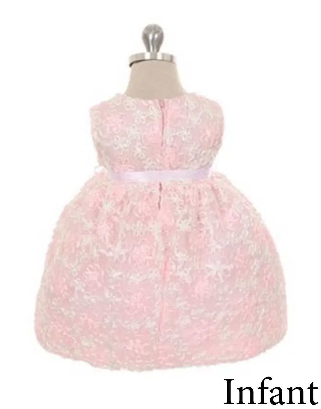 Floral Embroidered Lace dress with a Rhinestone Brooch - Pink