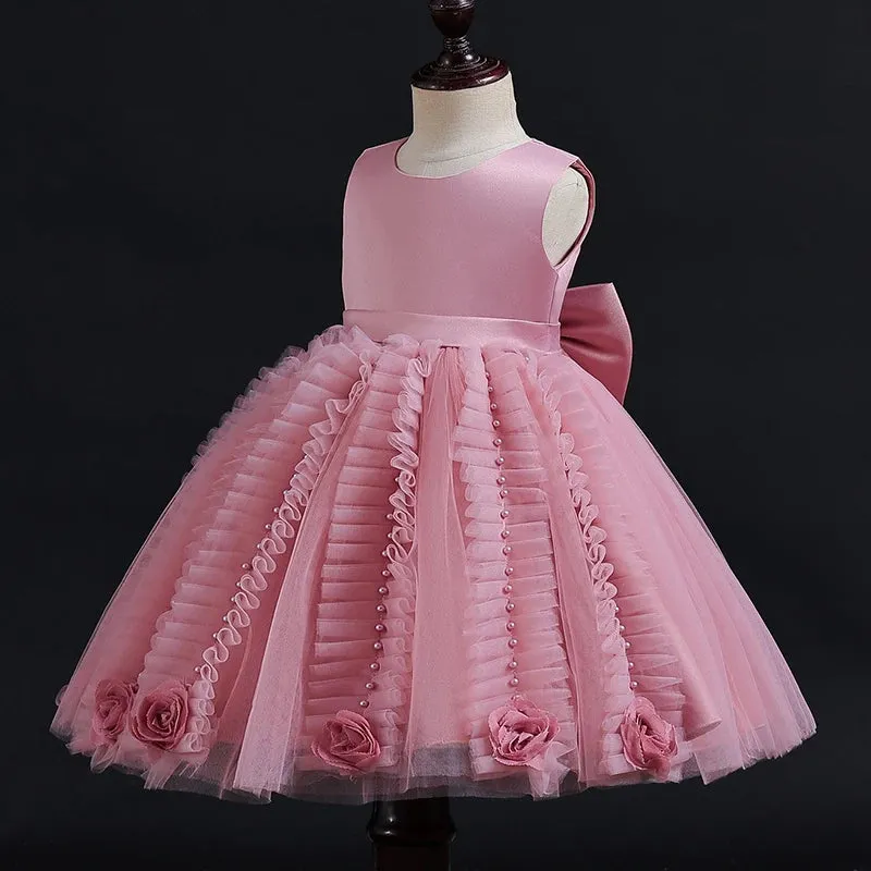 Flower Girls Princess Wedding Party Tutu Dress With Pearl for 3-10 Years