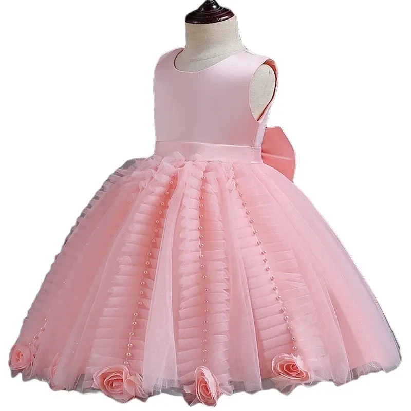 Flower Girls Princess Wedding Party Tutu Dress With Pearl for 3-10 Years